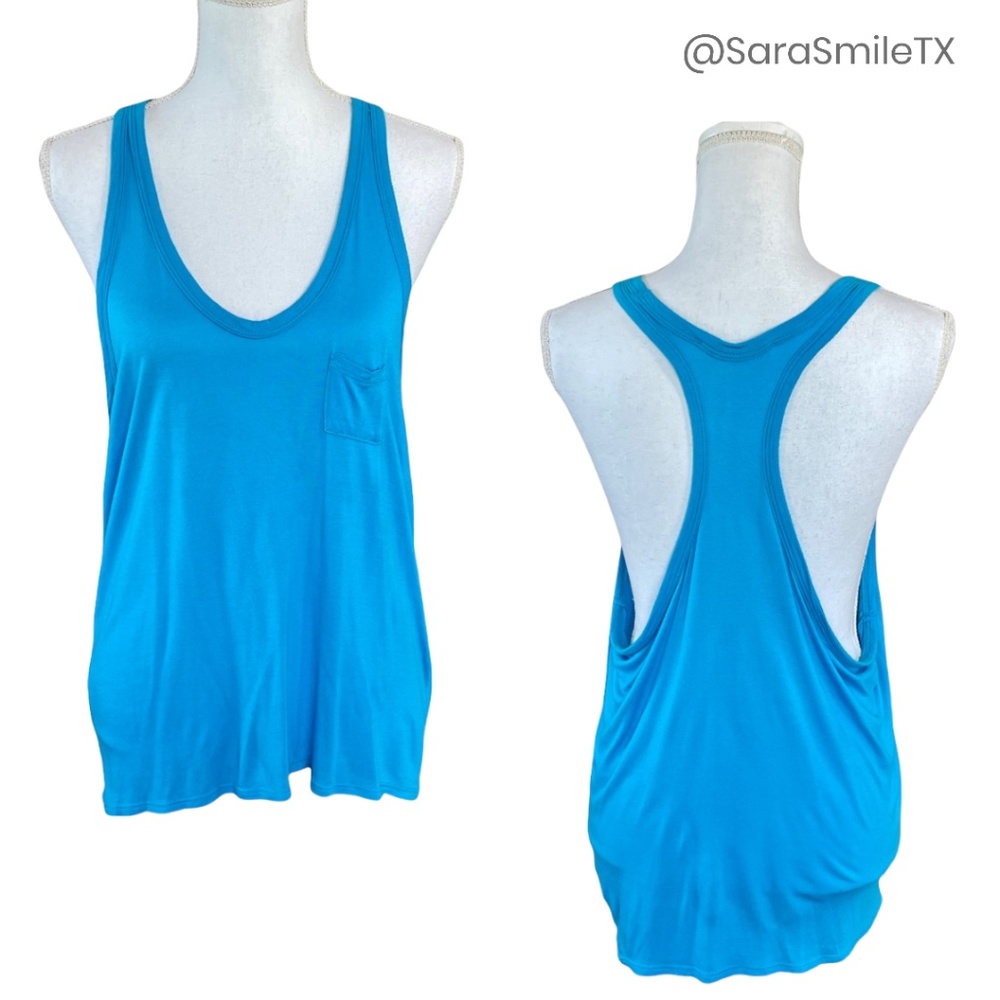 T BY ALEXANDER WANG Aqua Blue Low Sides Racerback Tank Top